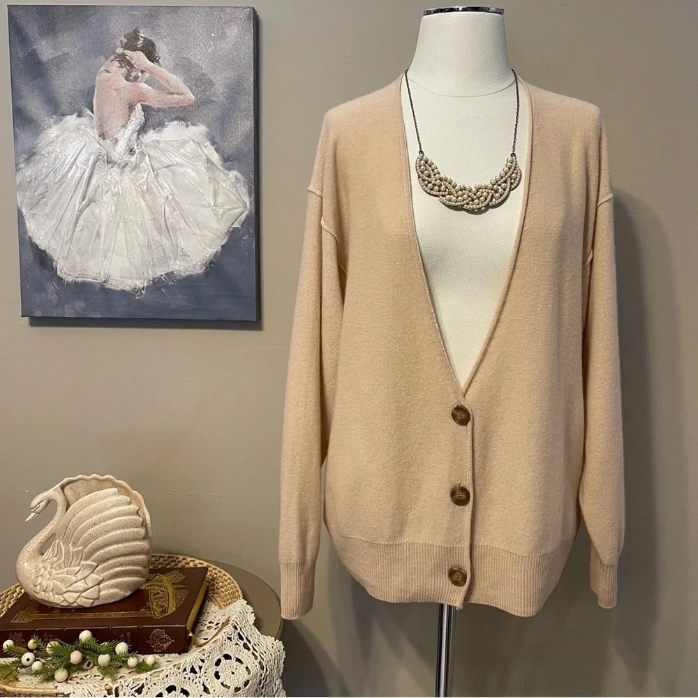 Free People School Boy Dusty Pink Cashmere Cardigan Sweater Oversized